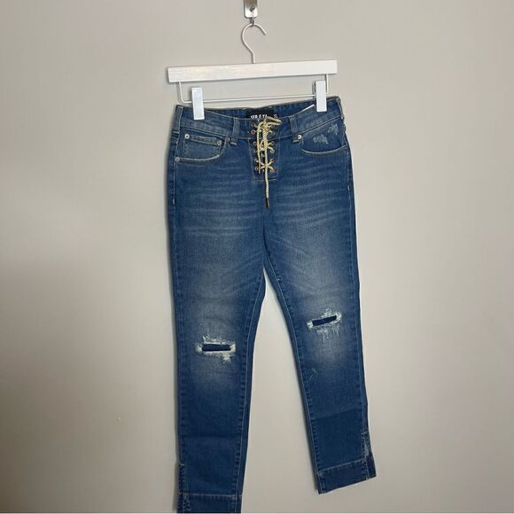 SER.O.YA MID RISE SLIM LACE UP LUCA JEANS DENIM NEW - Picture 9 of 10